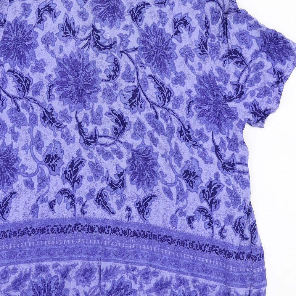 Essence  Womens Purple Floral Viscose Basic Blouse Size 20 Collared