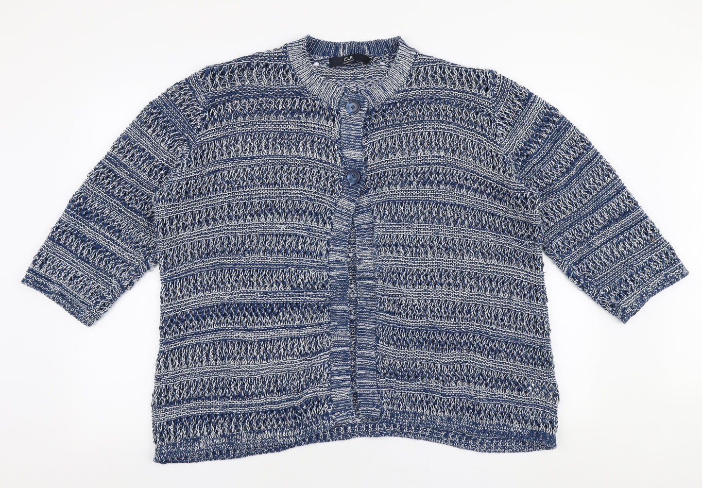 Isle Womens Blue Round Neck  Acrylic Cardigan Jumper Size XL