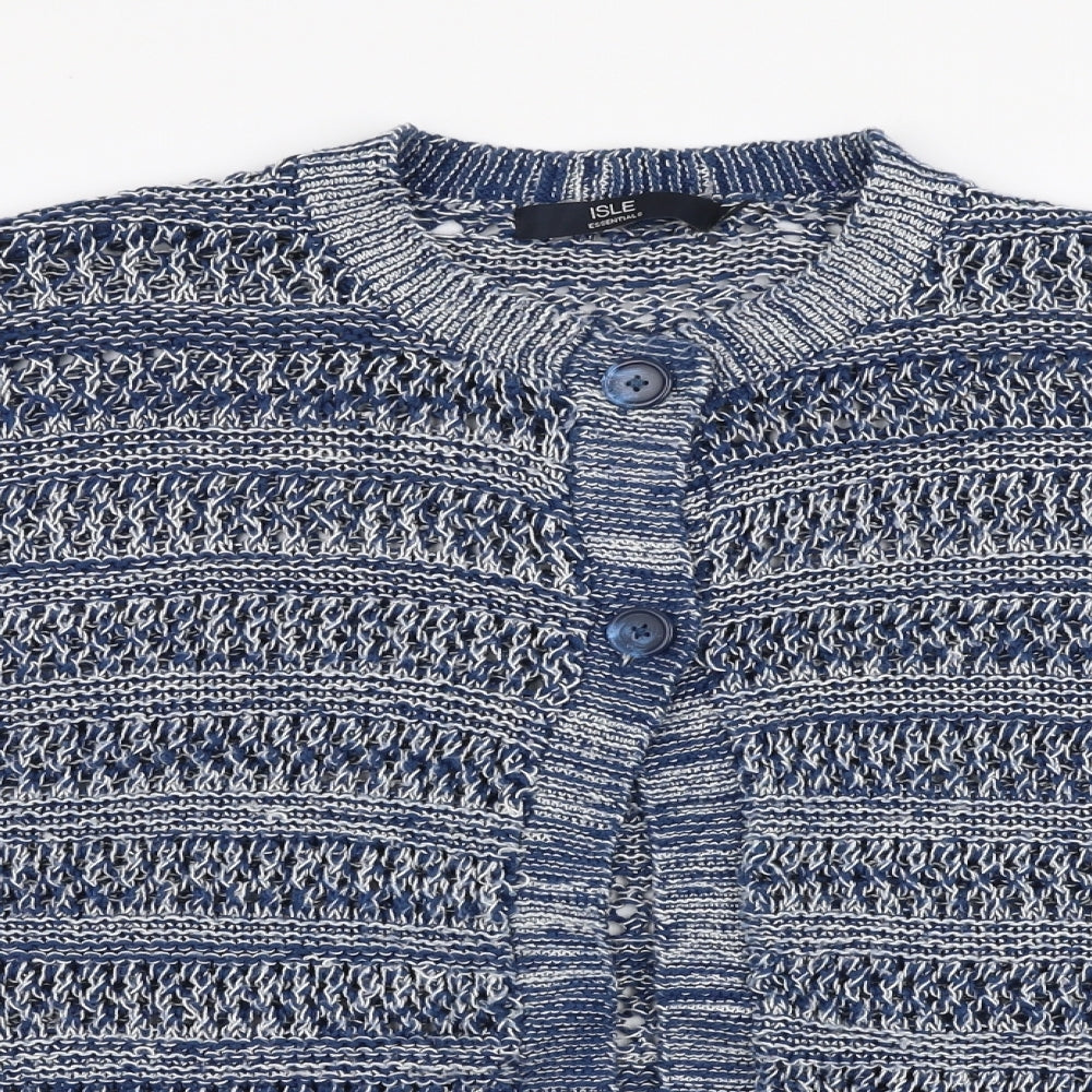 Isle Womens Blue Round Neck  Acrylic Cardigan Jumper Size XL