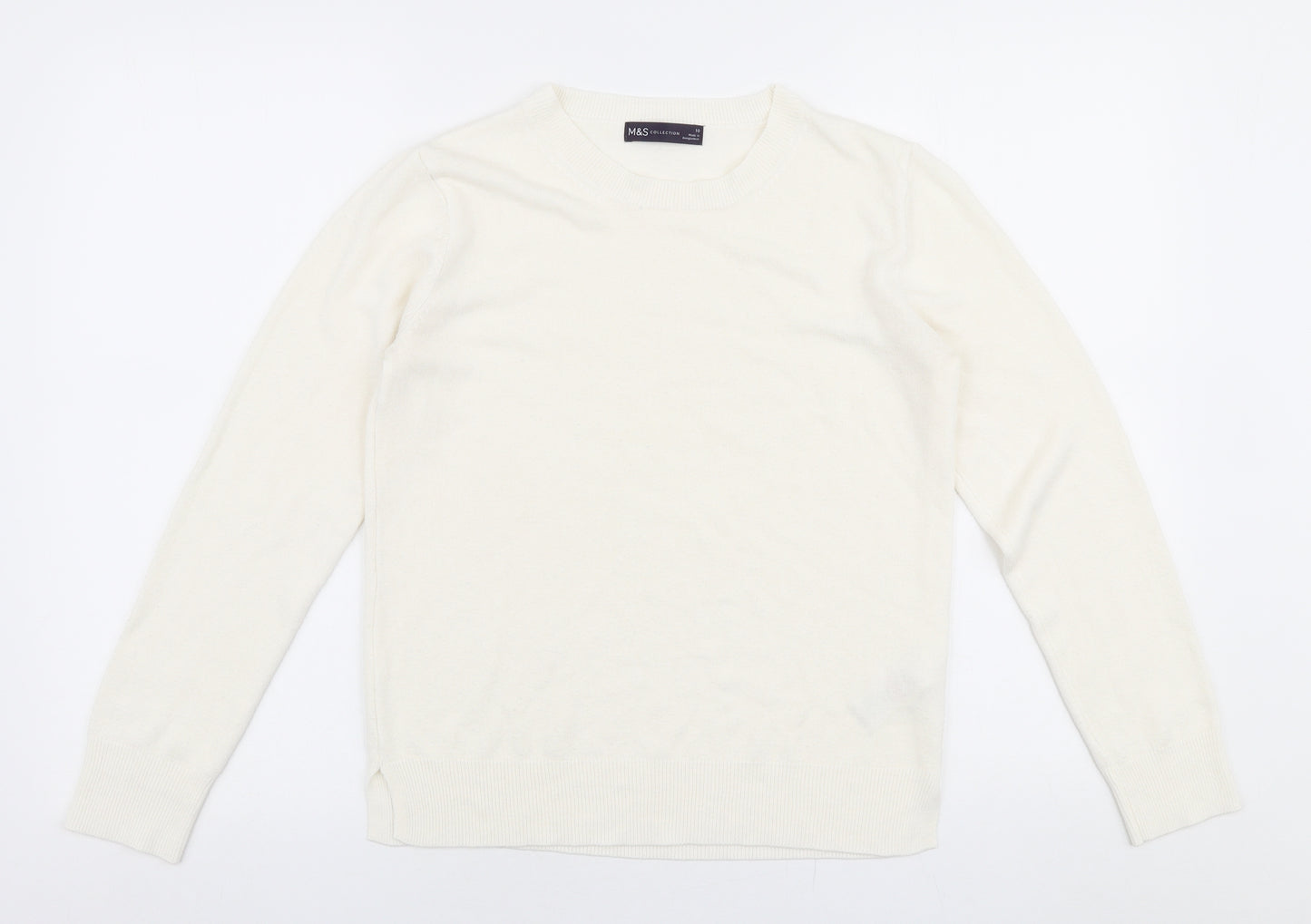 Marks and Spencer Womens Ivory Round Neck  Acrylic Pullover Jumper Size 10