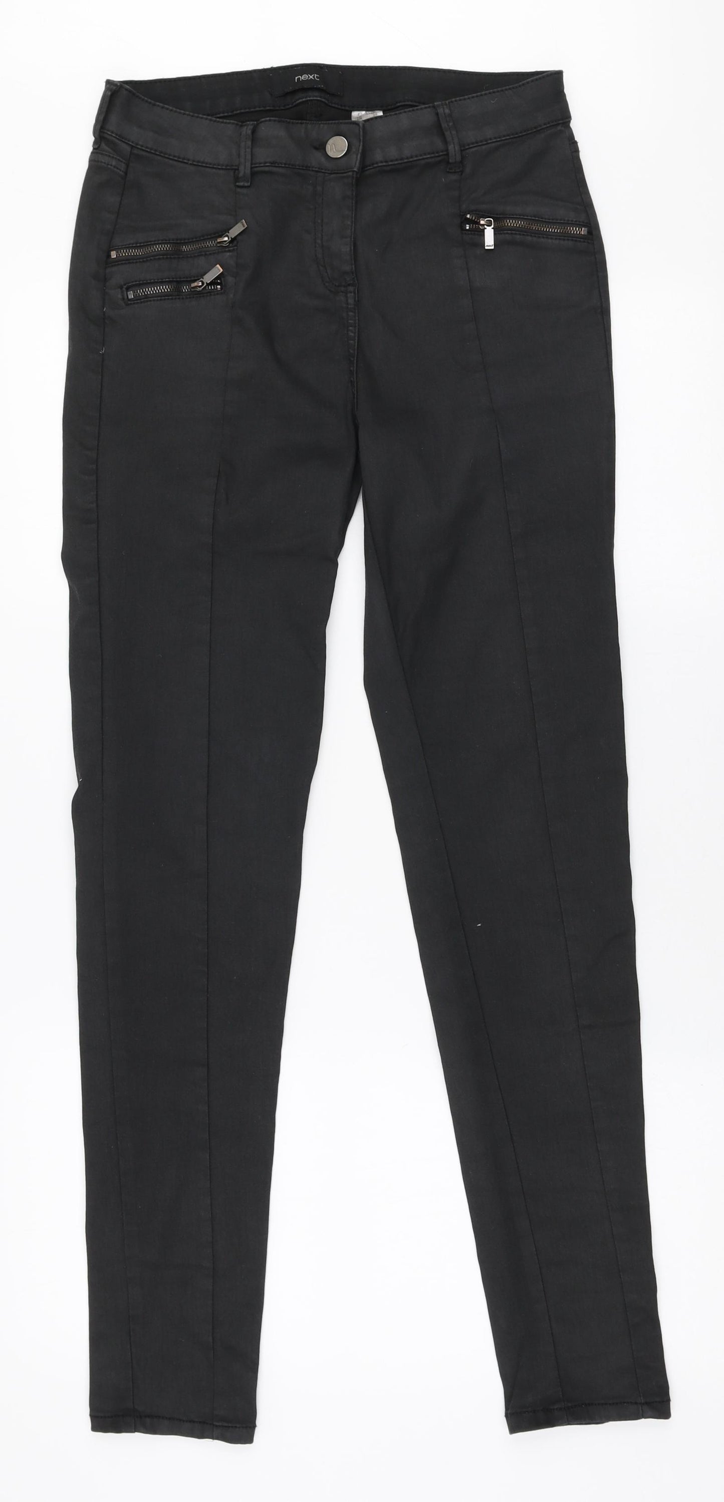 NEXT Womens Black  Cotton Skinny Jeans Size 8 L30 in Slim Zip