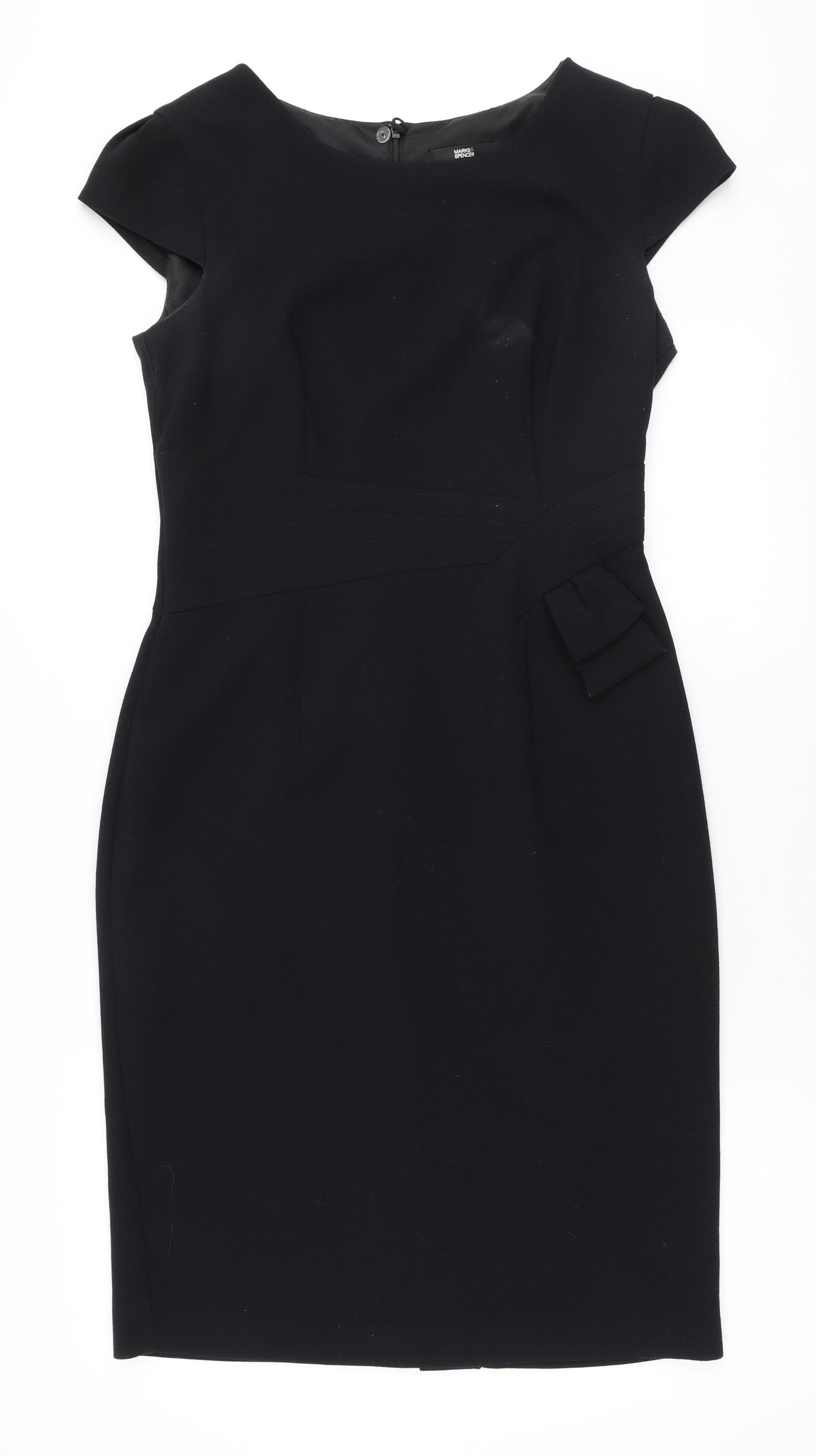 Marks and Spencer Womens Black  Polyester Pencil Dress  Size 12  Round Neck Zip