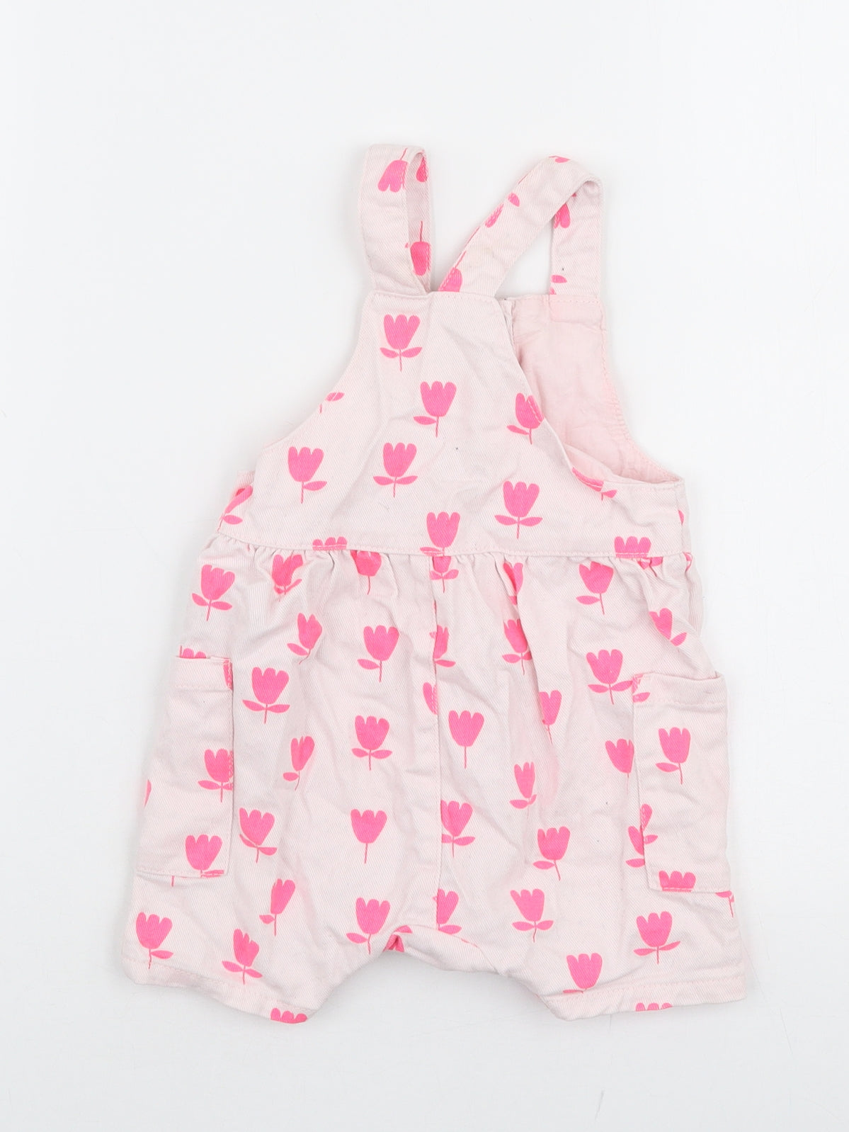 Marks and Spencer Girls Pink Floral 100% Cotton Dungaree One-Piece Size 6-9 Months  Snap