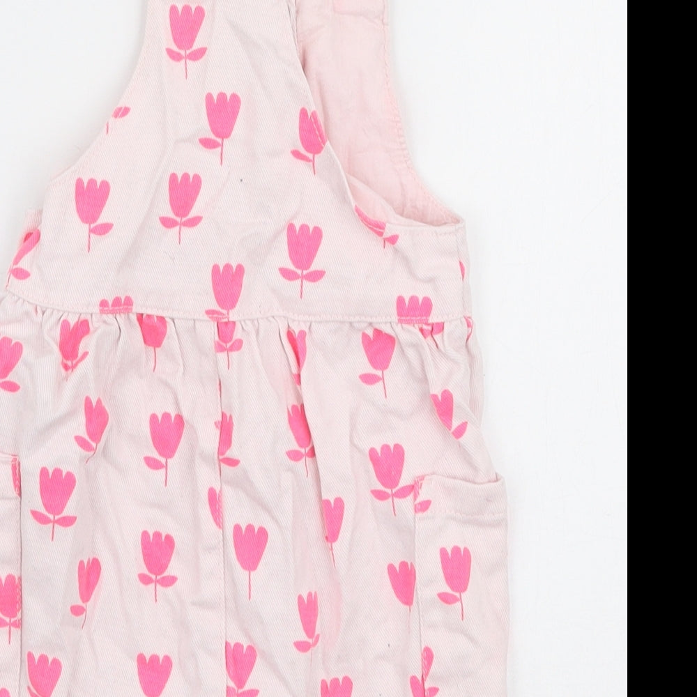 Marks and Spencer Girls Pink Floral 100% Cotton Dungaree One-Piece Size 6-9 Months  Snap