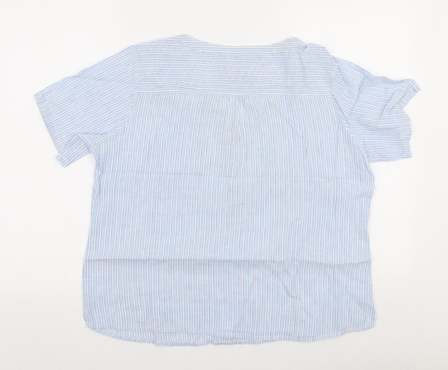 Per Una Womens Blue Striped Polyester Basic Blouse Size M V-Neck