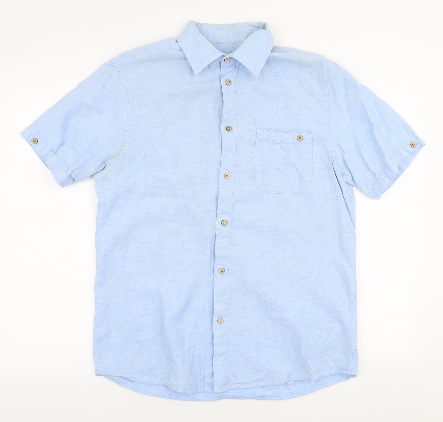 Dunnes Stores Mens Blue  Linen  Button-Up Size M Collared Button