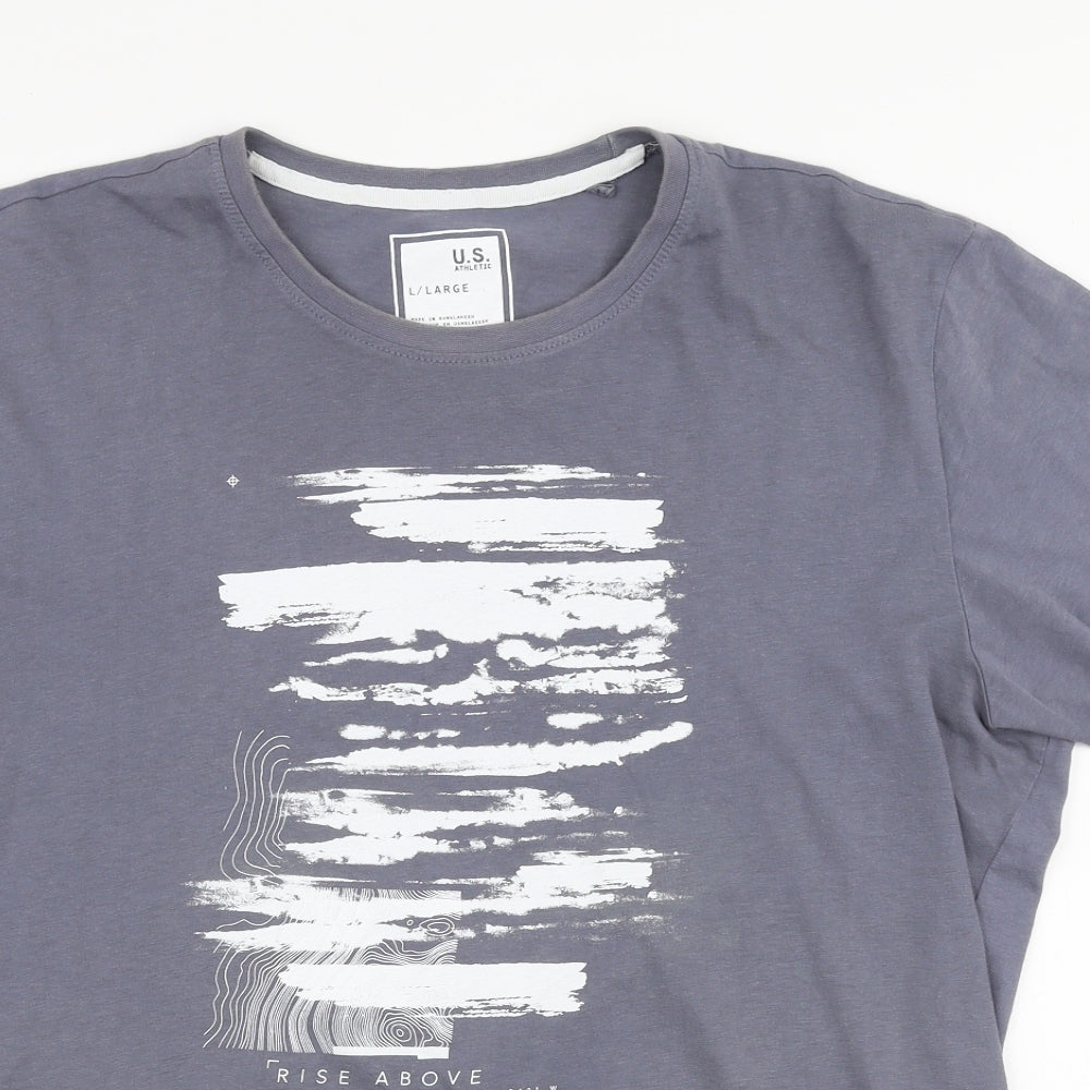 US Athletic Mens Grey  Cotton  T-Shirt Size L Round Neck