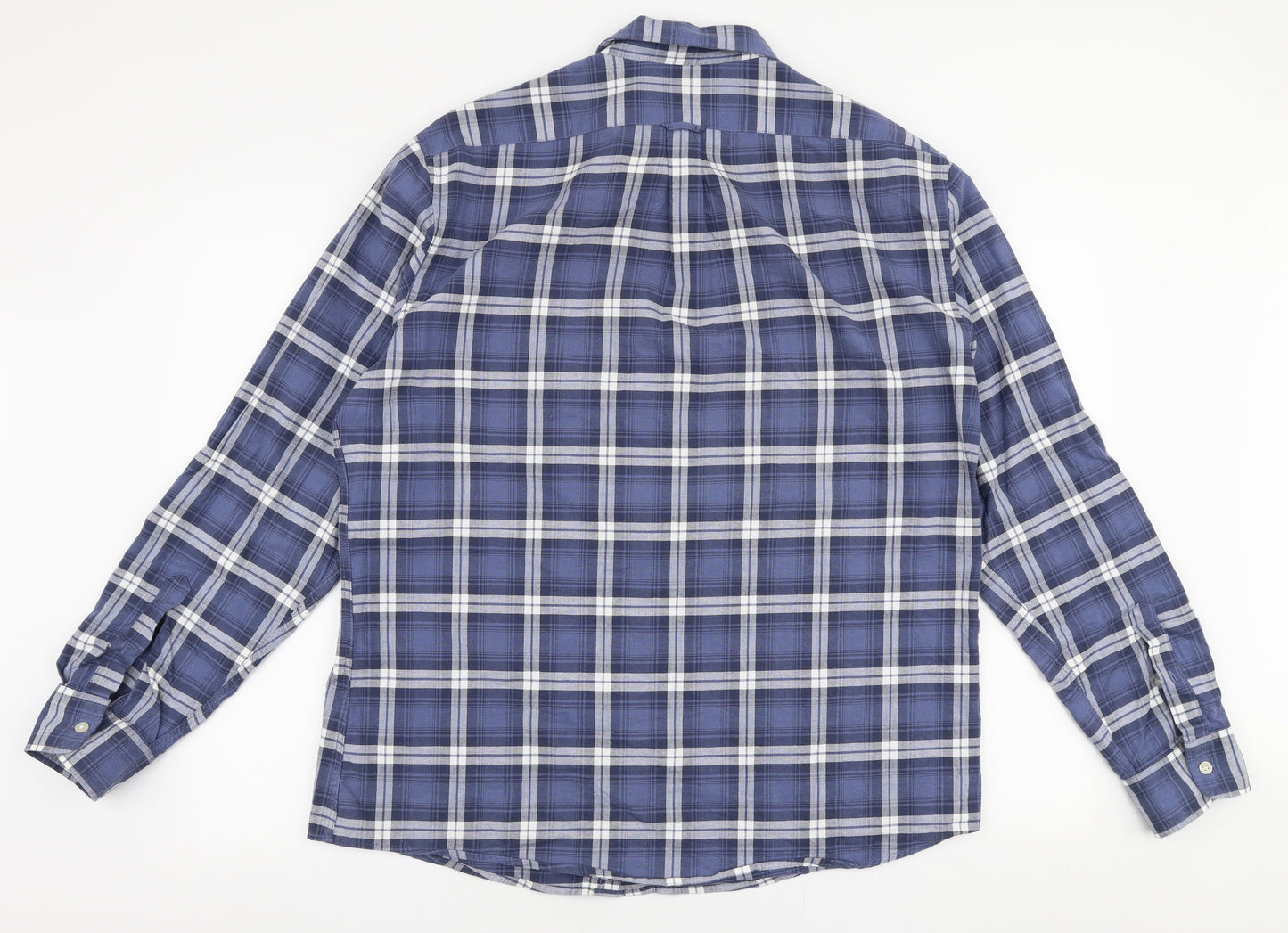 TU Mens Blue Plaid Cotton  Button-Up Size L Collared Button