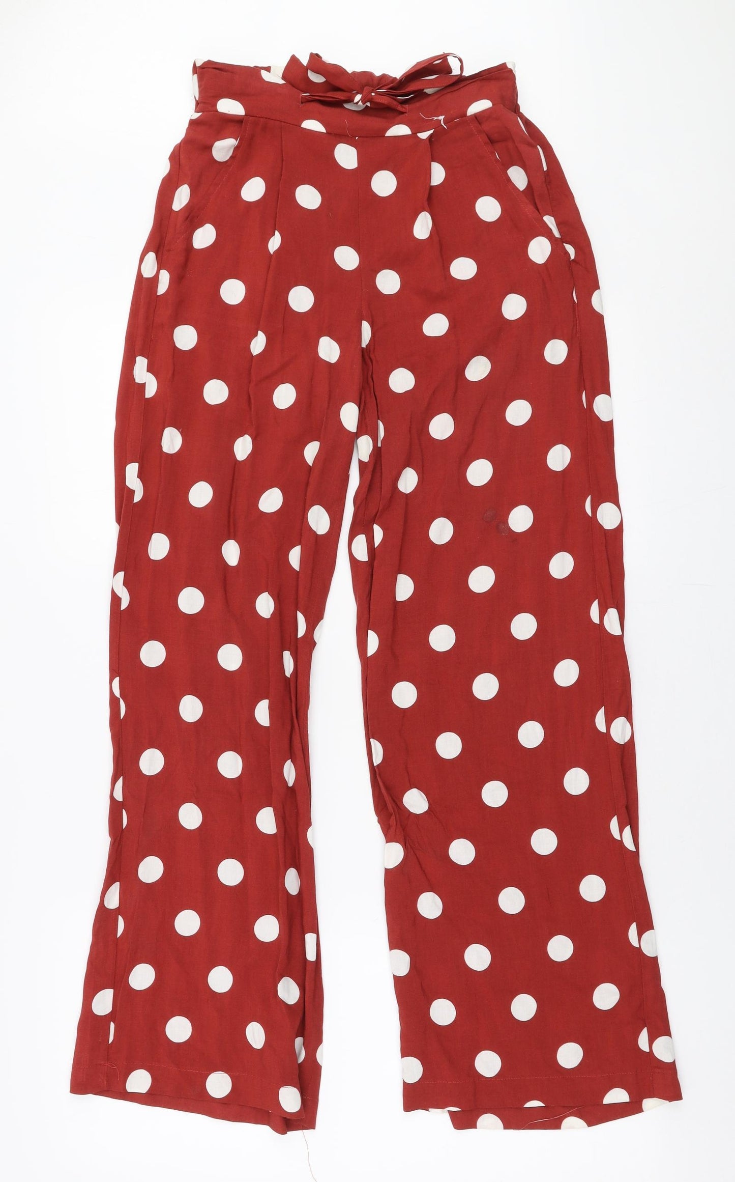 Primark Womens Red Polka Dot Viscose Trousers  Size 6 L29 in Regular Tie