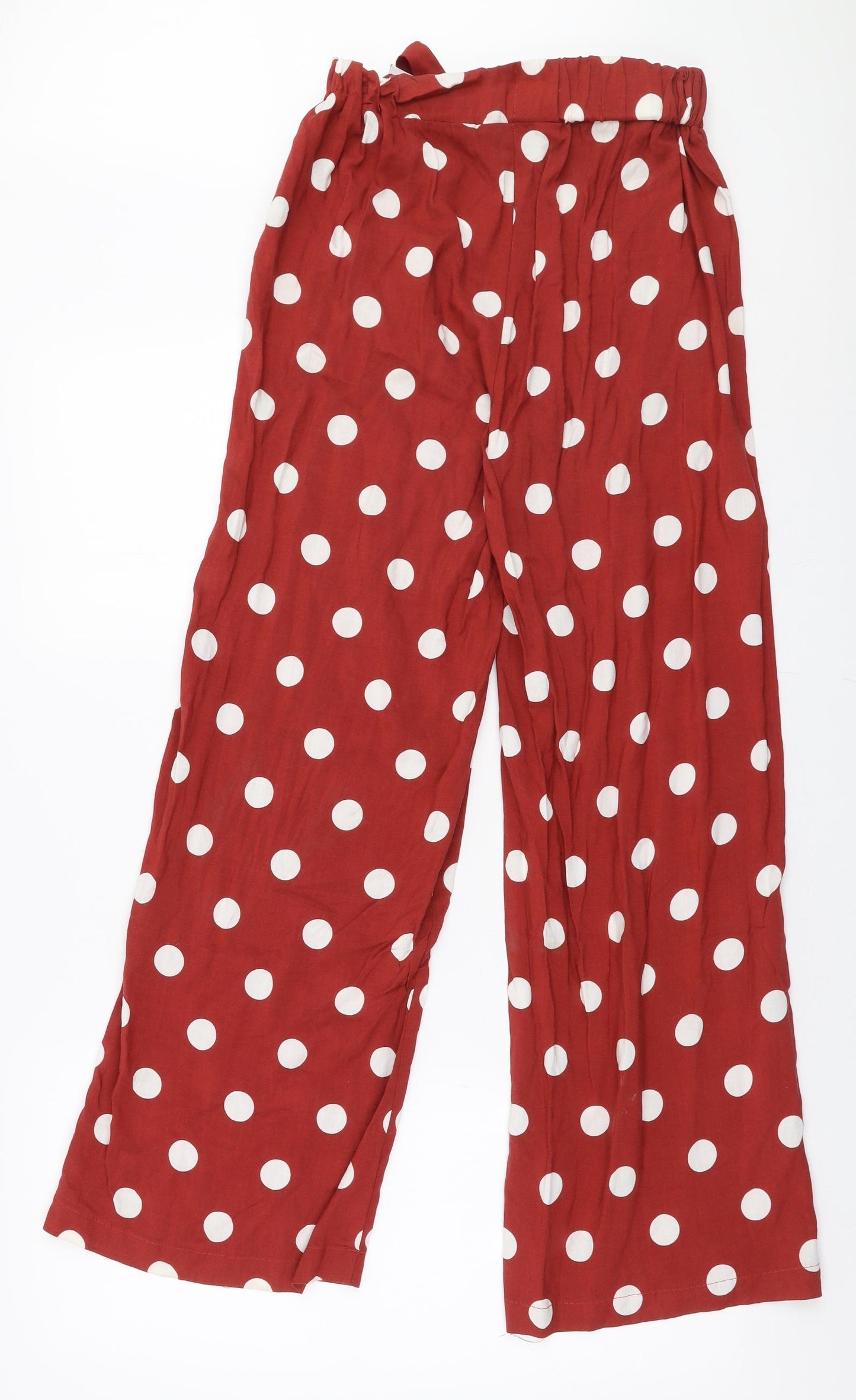 Primark Womens Red Polka Dot Viscose Trousers  Size 6 L29 in Regular Tie