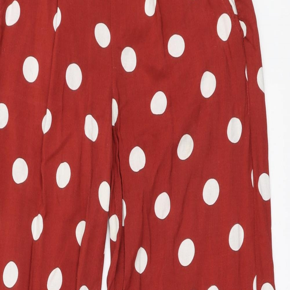 Primark Womens Red Polka Dot Viscose Trousers  Size 6 L29 in Regular Tie