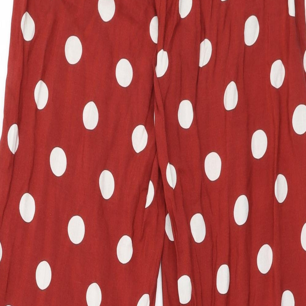 Primark Womens Red Polka Dot Viscose Trousers  Size 6 L29 in Regular Tie
