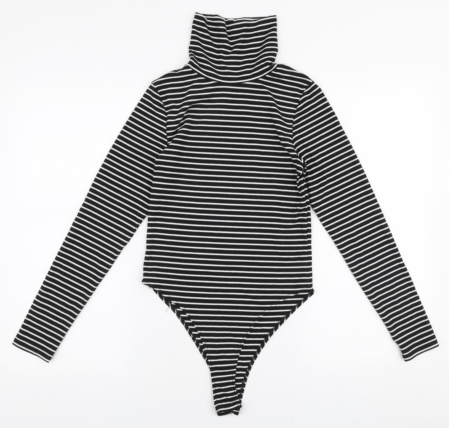 Dunnes Stores Womens Black Striped Polyester Bodysuit One-Piece Size S  Snap