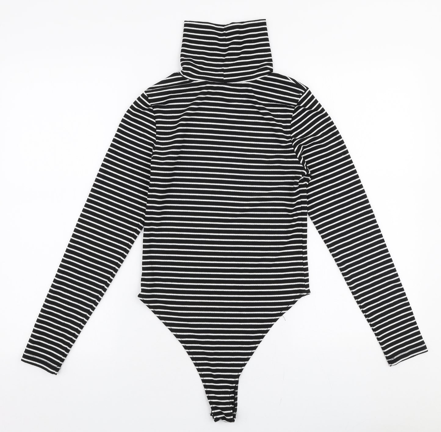 Dunnes Stores Womens Black Striped Polyester Bodysuit One-Piece Size S  Snap