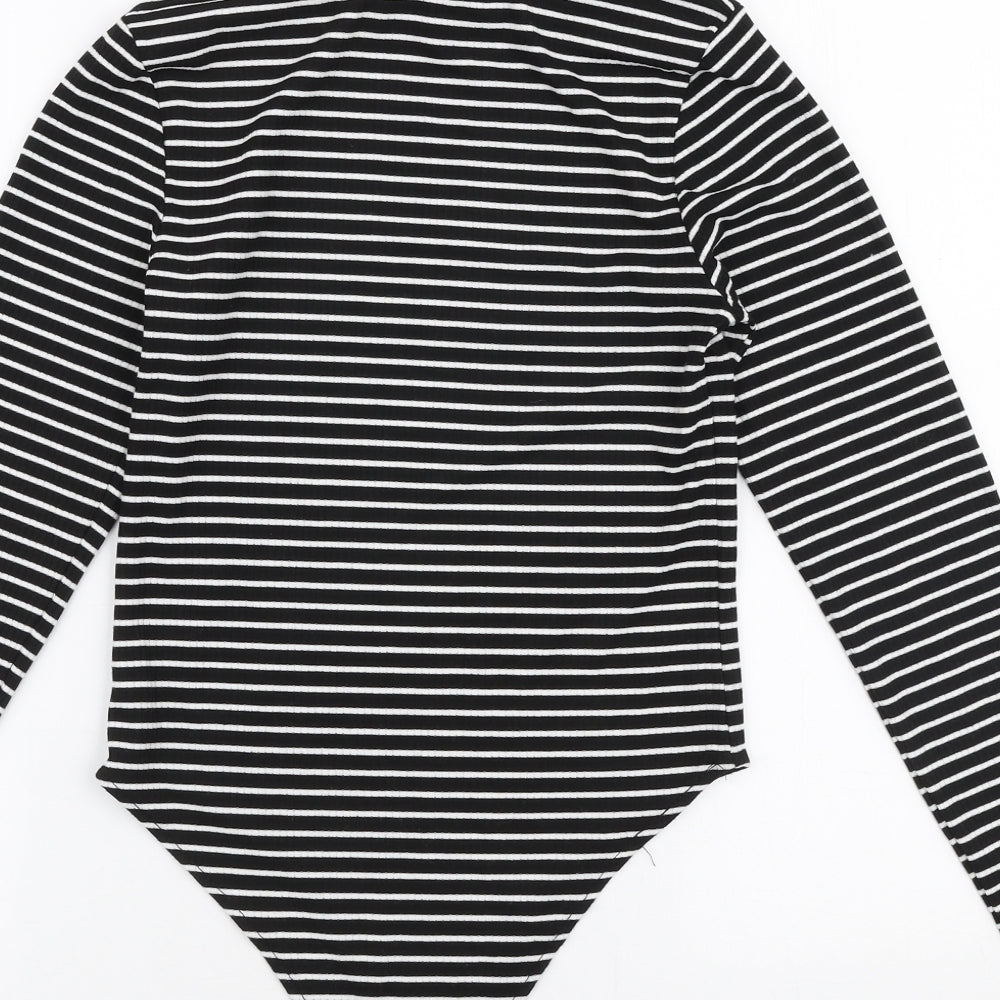 Dunnes Stores Womens Black Striped Polyester Bodysuit One-Piece Size S  Snap