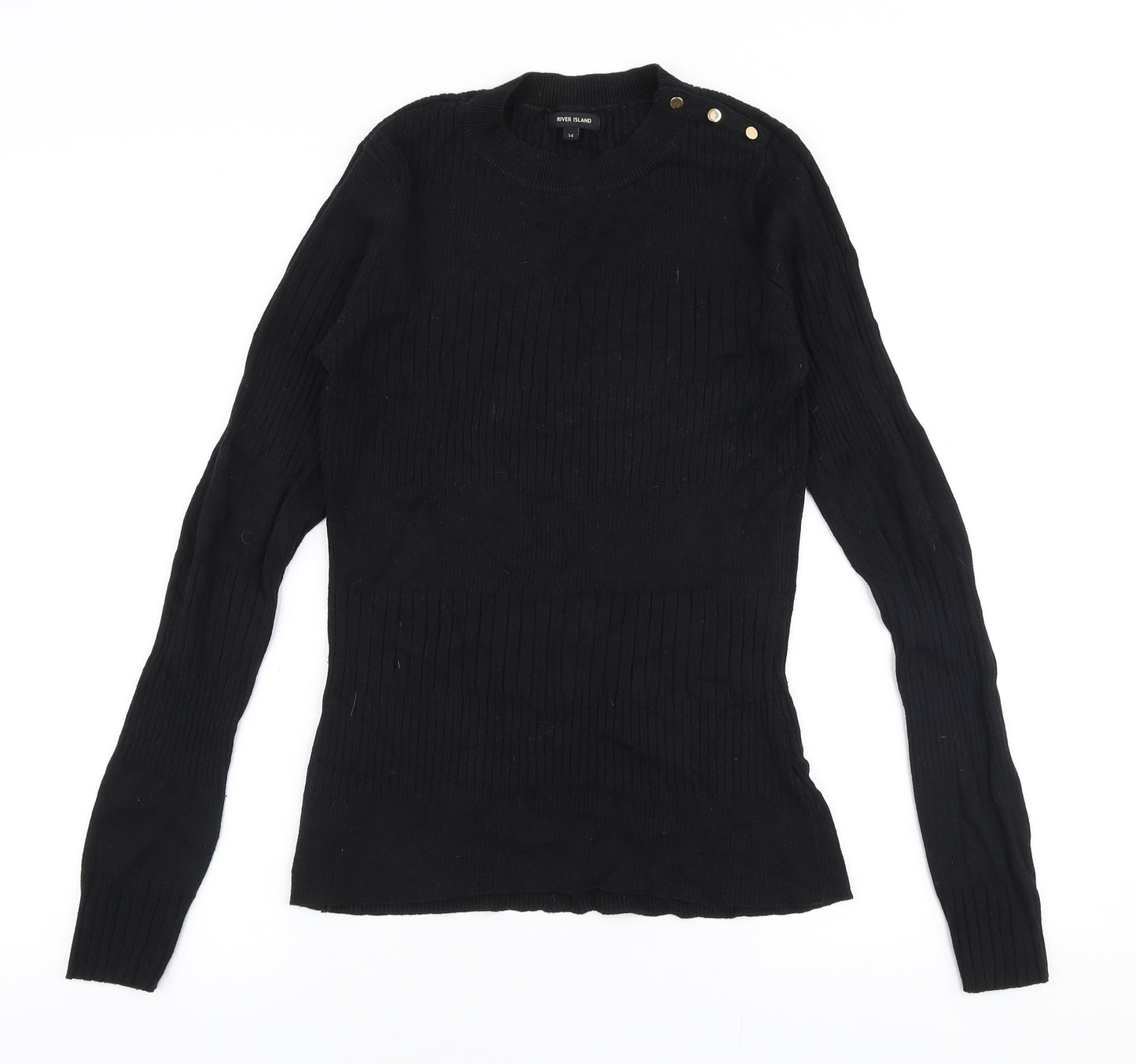 River Island Womens Black Round Neck  Viscose Pullover Jumper Size 14