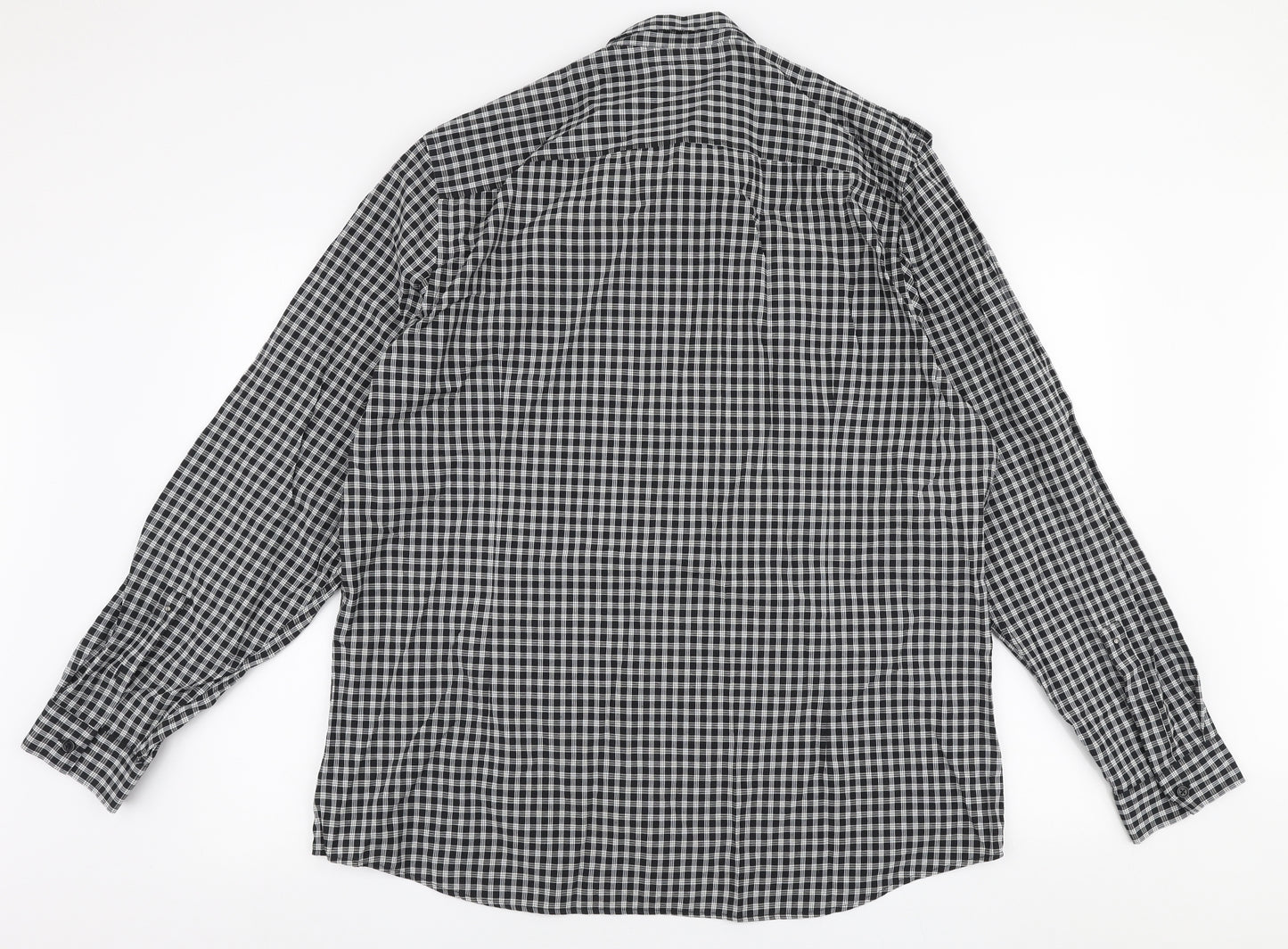 River Island Mens Black Check Polyester  Button-Up Size 2XL Collared Button