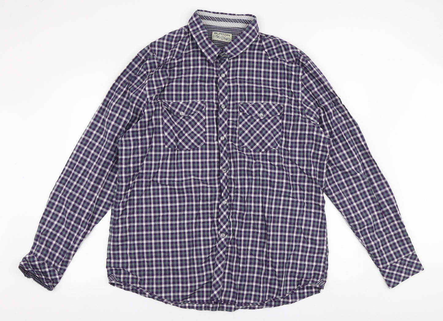 Burton Mens Multicoloured Plaid Cotton  Button-Up Size 2XL Collared Button