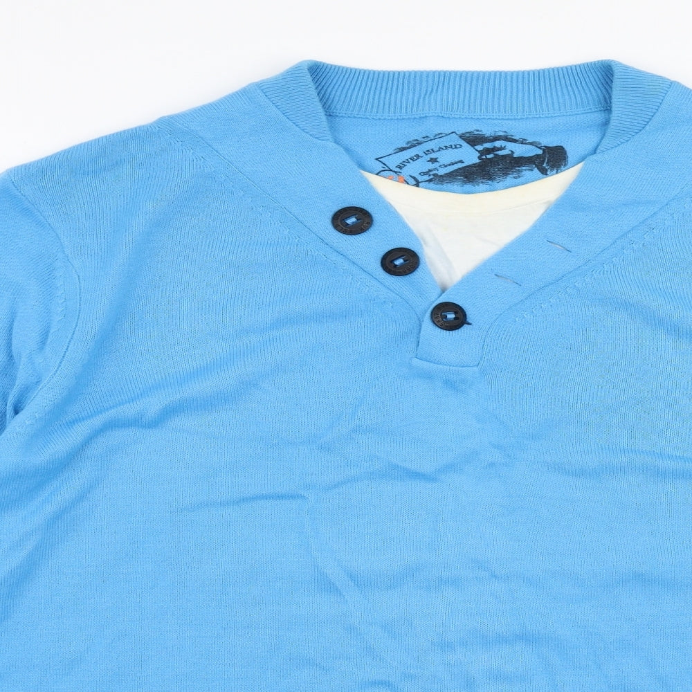 River Island Mens Blue V-Neck  Acrylic Pullover Jumper Size XL
