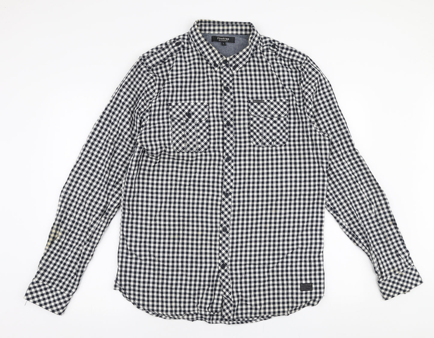 Firetrap Mens Blue Check Cotton  Button-Up Size L Collared Button