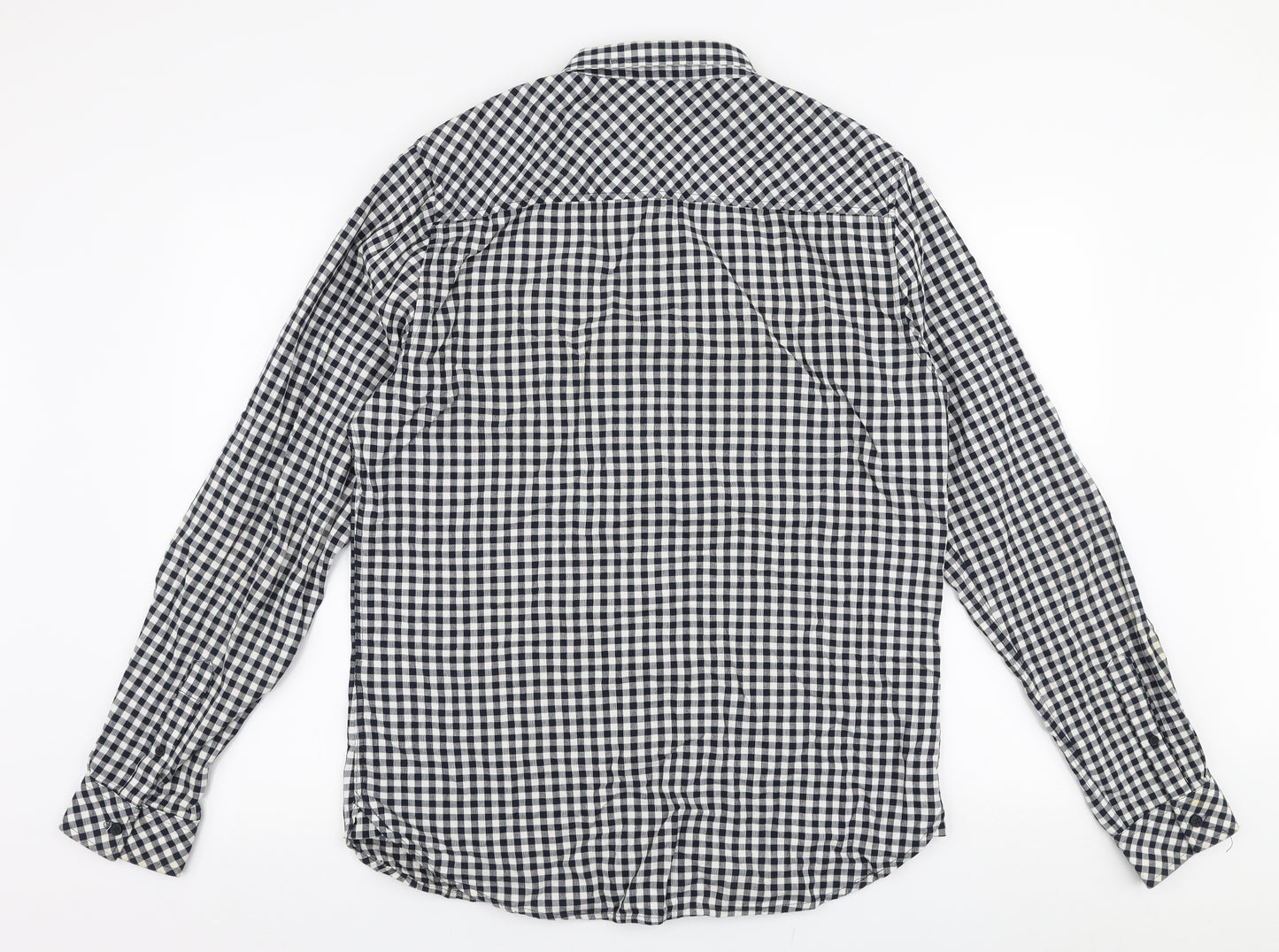 Firetrap Mens Blue Check Cotton  Button-Up Size L Collared Button