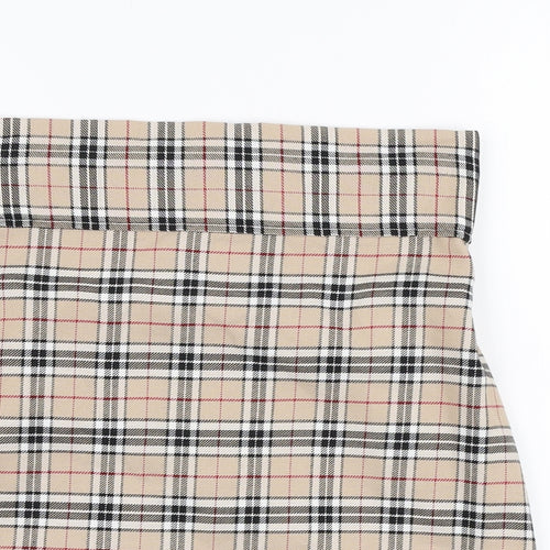 Preworn Womens Beige Plaid Polyester A-Line Skirt Size 28 in   Zip