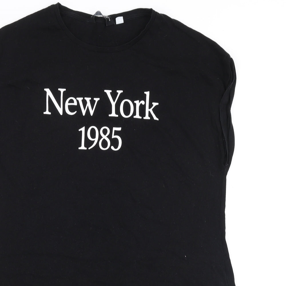 Dorothy Perkins Womens Black  100% Cotton Jersey T-Shirt Size 14 Round Neck - New york