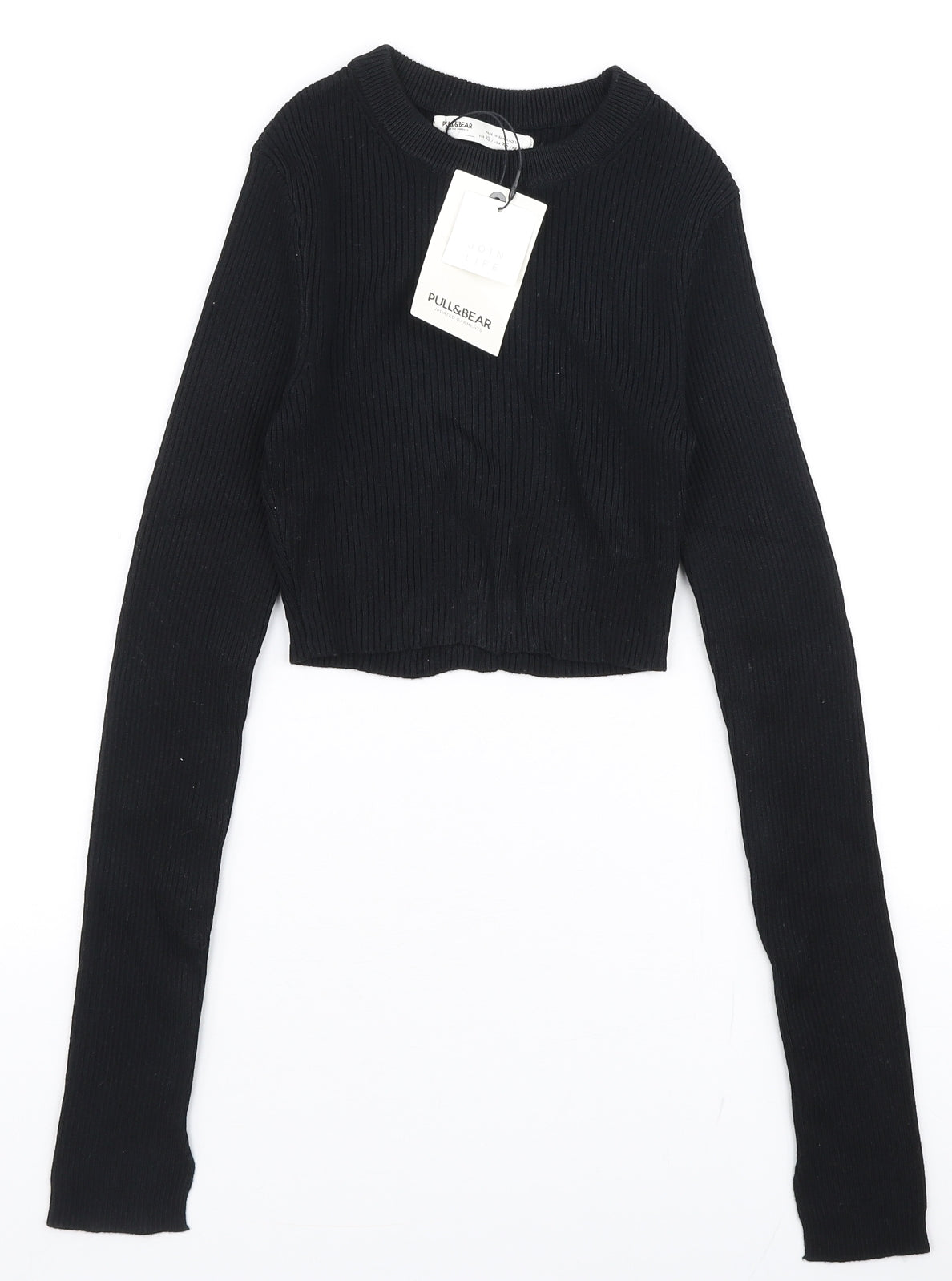 Pull & Bear Womens Black Round Neck  Viscose Pullover Jumper Size XS   - Cropped