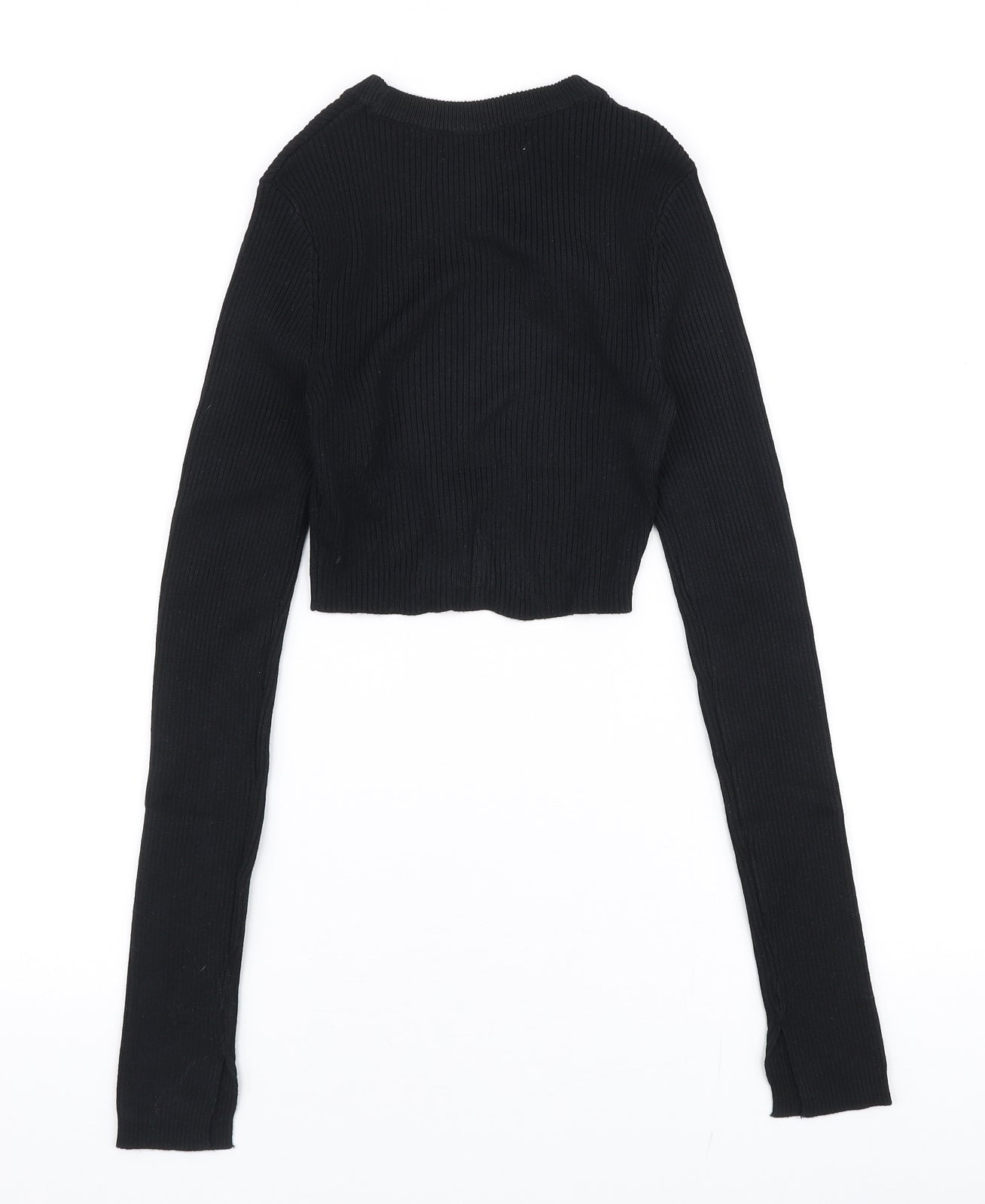 Pull & Bear Womens Black Round Neck  Viscose Pullover Jumper Size XS   - Cropped