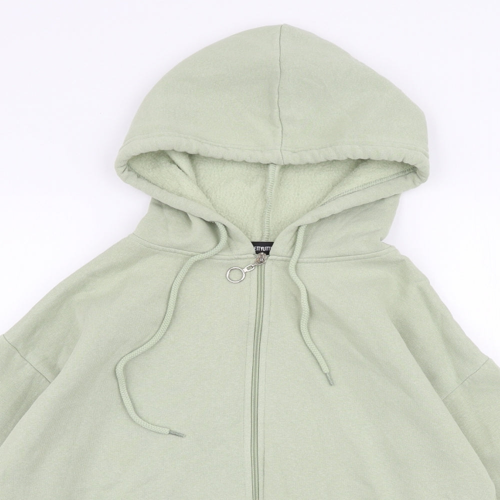 PRETTYLITTLETHING Womens Green  Cotton Full Zip Hoodie Size 4  Zip