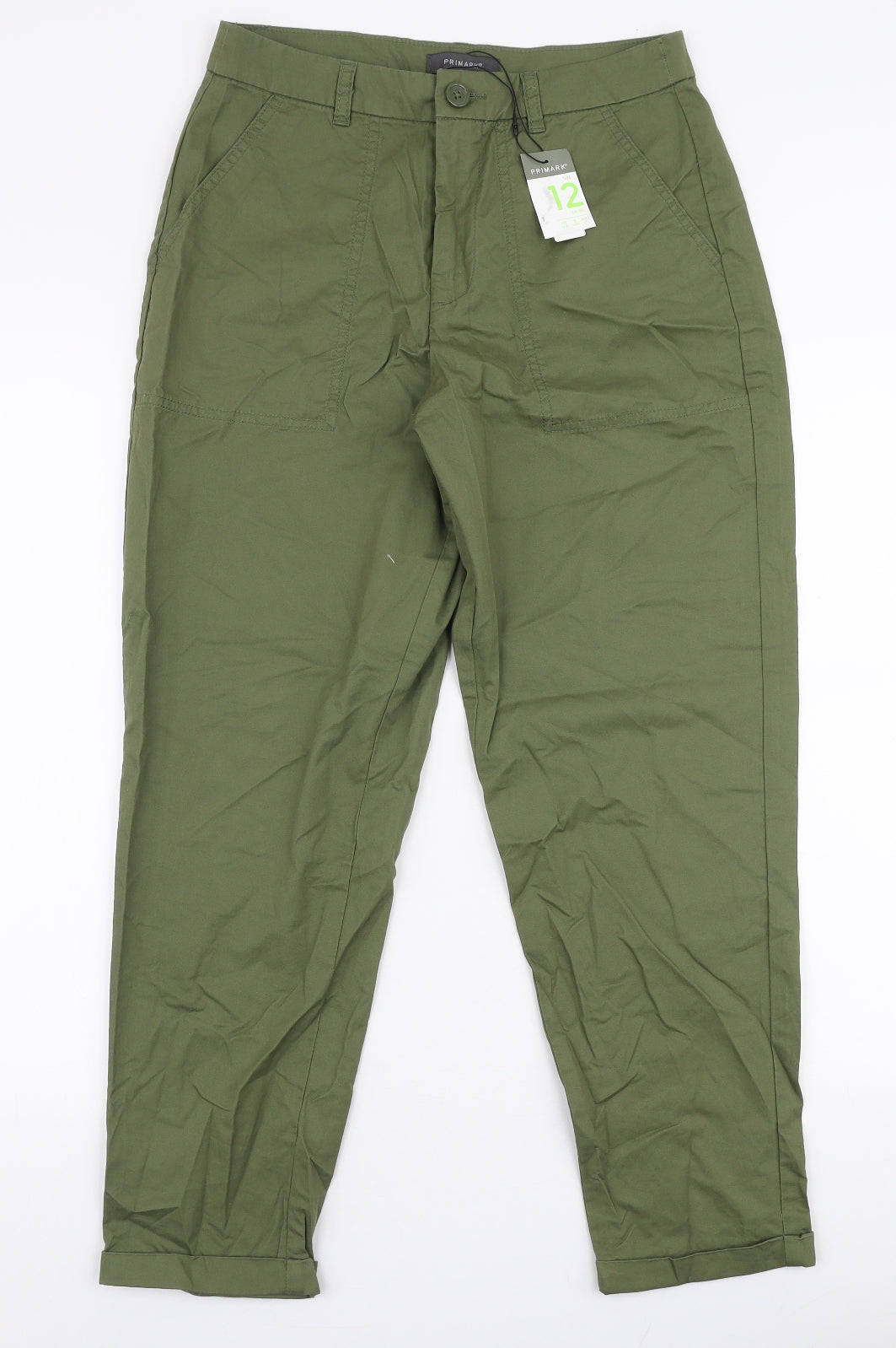 Primark Womens Green  Cotton Chino Trousers Size 12 L27 in Regular Zip