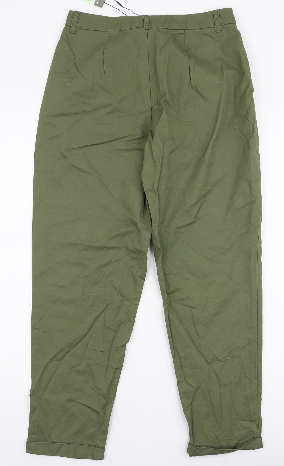 Primark Womens Green  Cotton Chino Trousers Size 12 L27 in Regular Zip