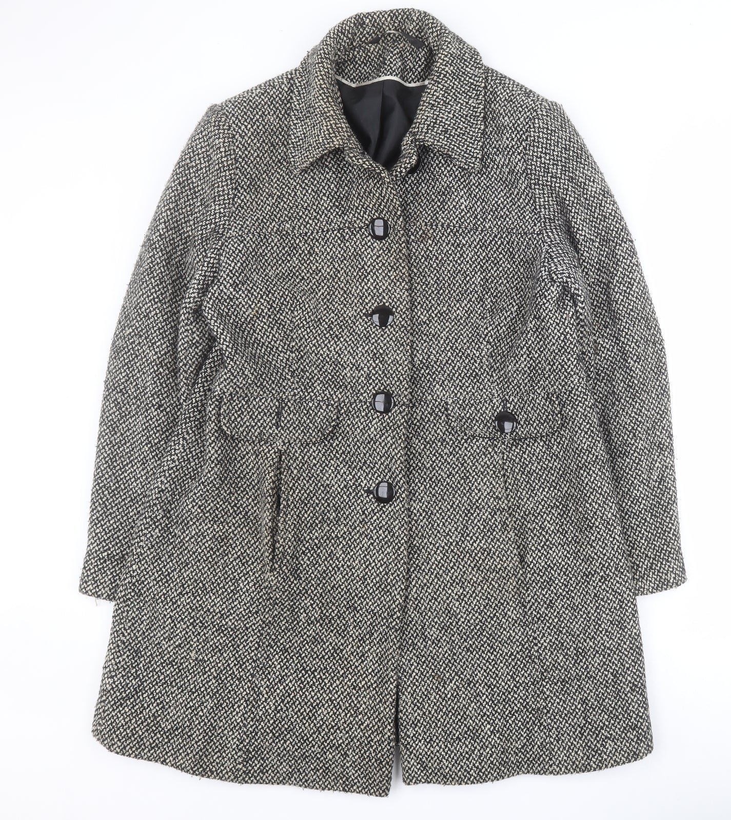 BHS Womens Black   Overcoat Coat Size 14  Button