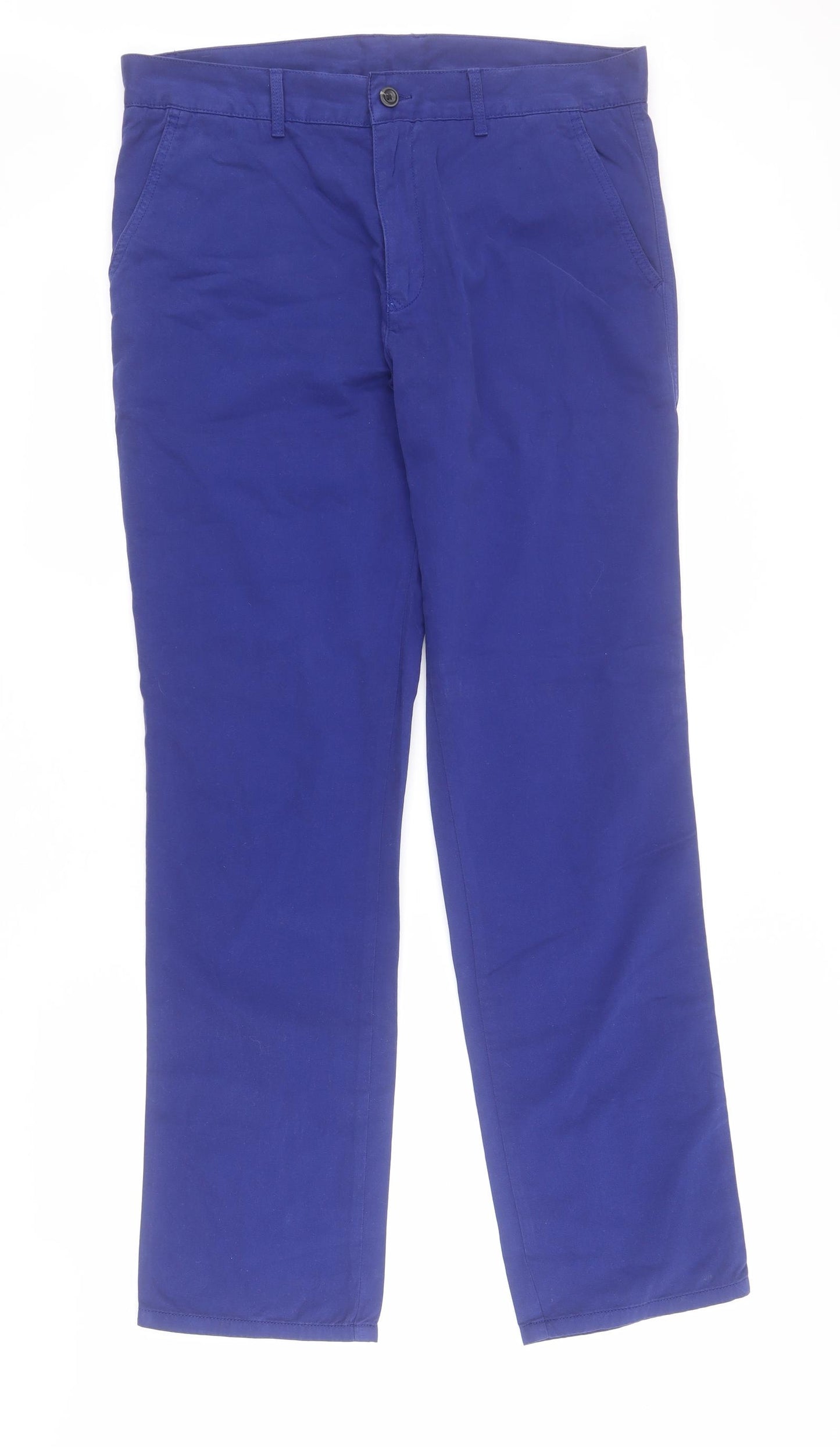 Marks and Spencer Mens Blue  Cotton Chino Trousers Size 34 L32 in Regular Zip