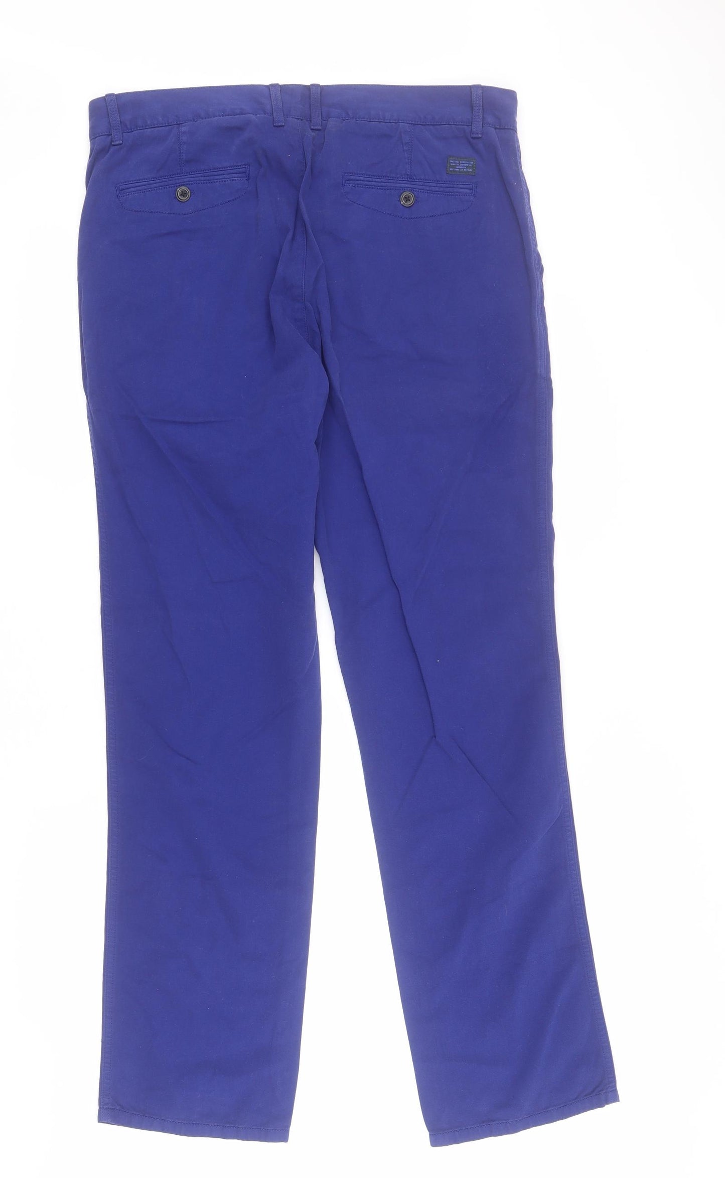 Marks and Spencer Mens Blue  Cotton Chino Trousers Size 34 L32 in Regular Zip