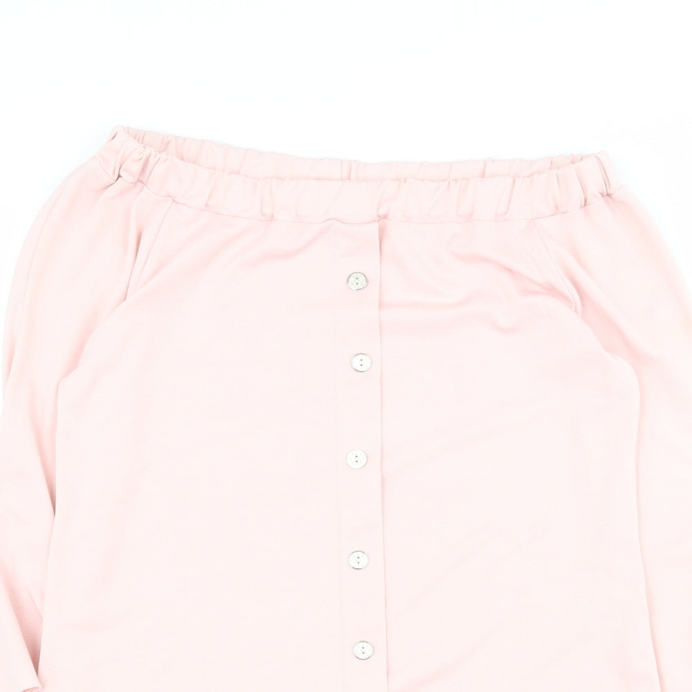 Quiz Womens Pink  Polyester Basic T-Shirt Size 10 Off the Shoulder