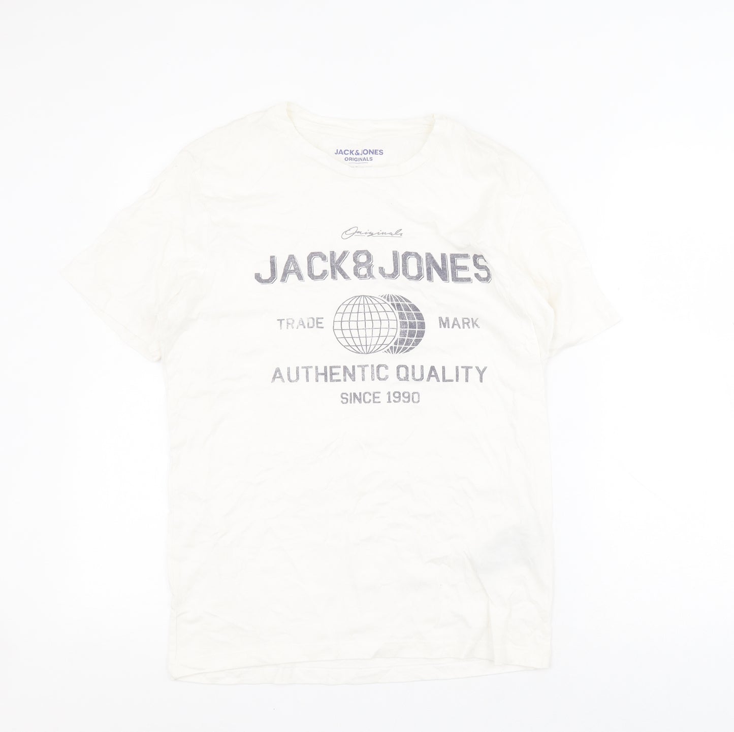 JACK & JONES Mens White  Cotton  T-Shirt Size M Round Neck