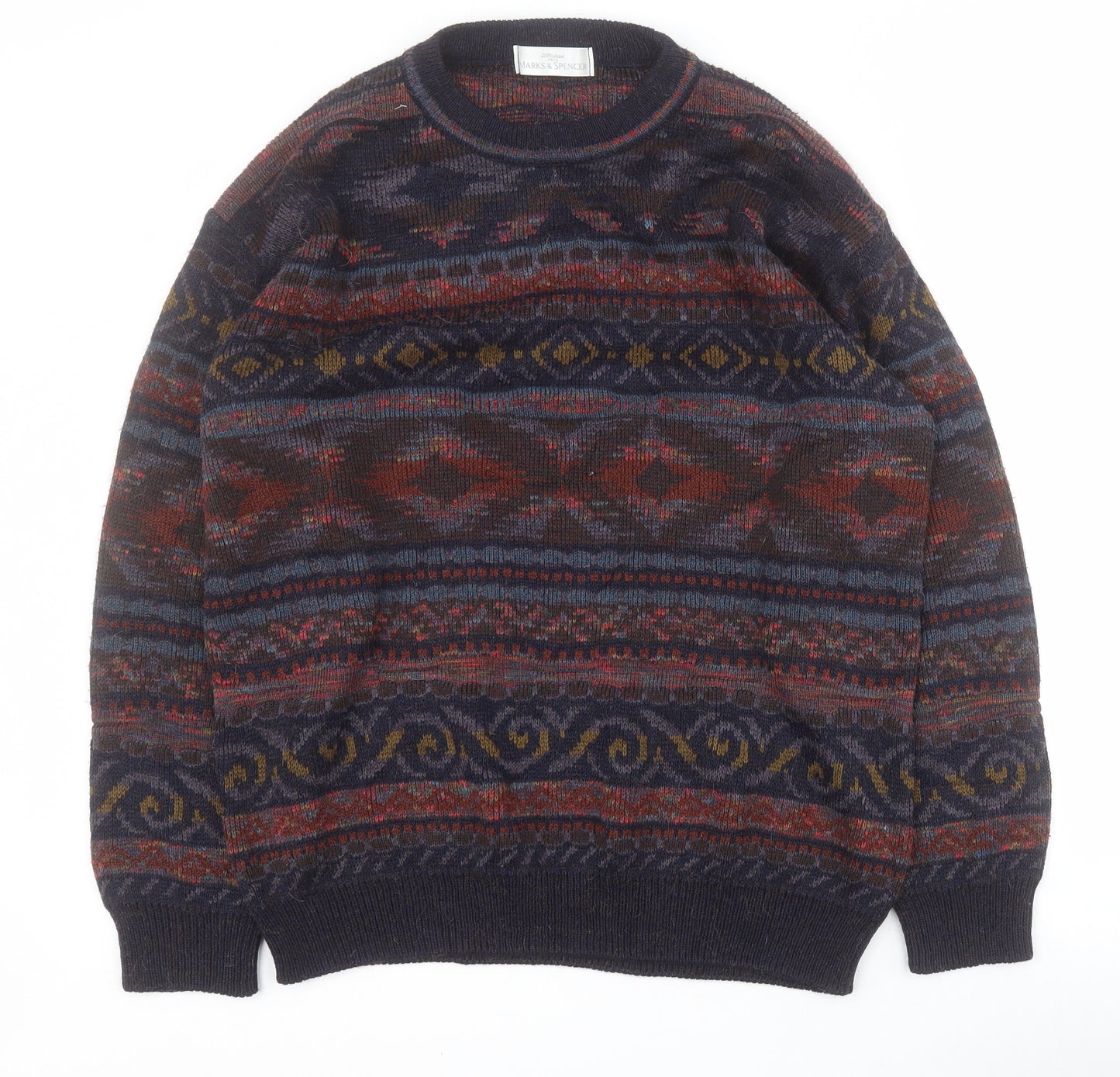 Marks and Spencer Mens Multicoloured Round Neck  Acrylic Pullover Jumper Size L