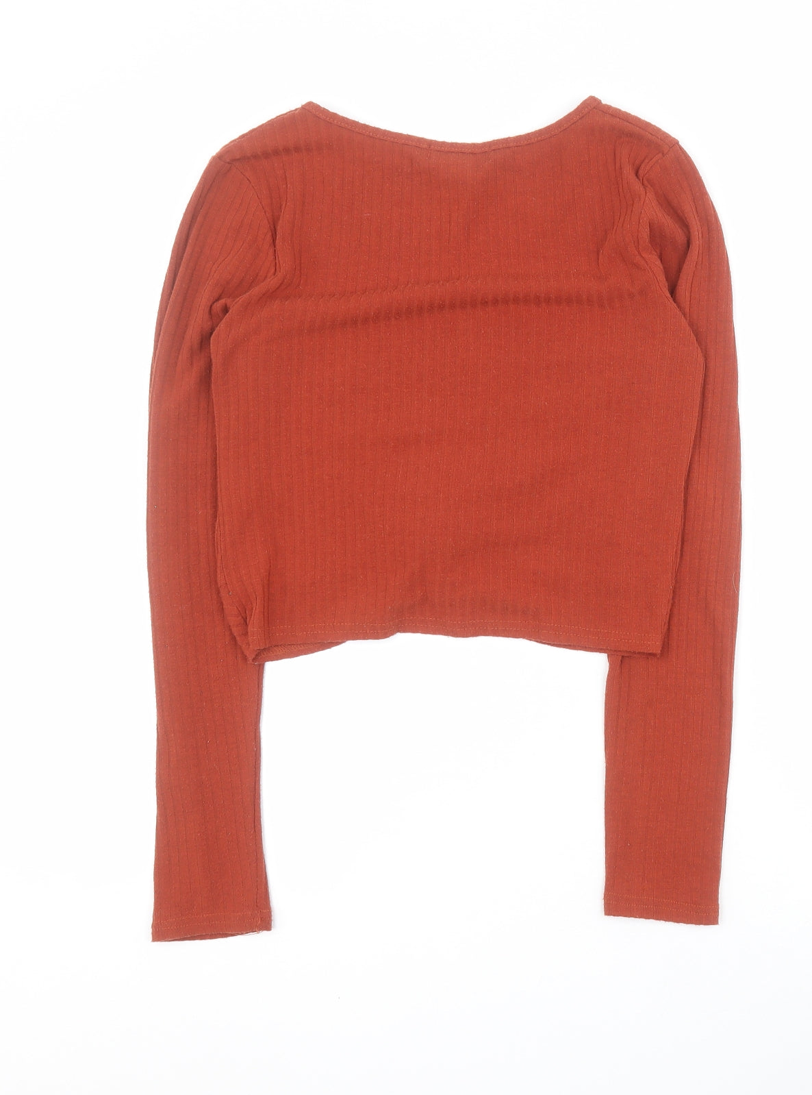 New Look Womens Orange  Polyester Cropped T-Shirt Size 8 Round Neck - Ribbed