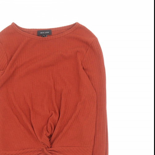 New Look Womens Orange  Polyester Cropped T-Shirt Size 8 Round Neck - Ribbed