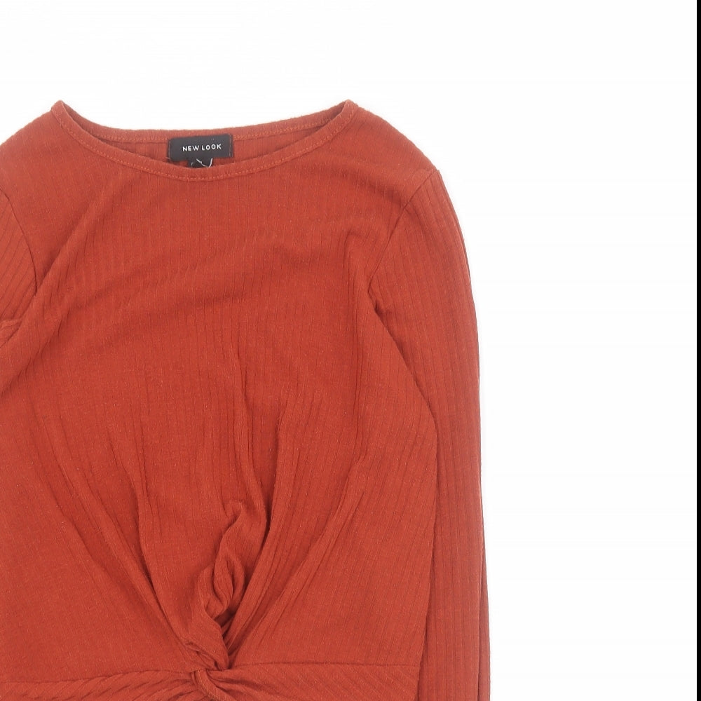New Look Womens Orange  Polyester Cropped T-Shirt Size 8 Round Neck - Ribbed