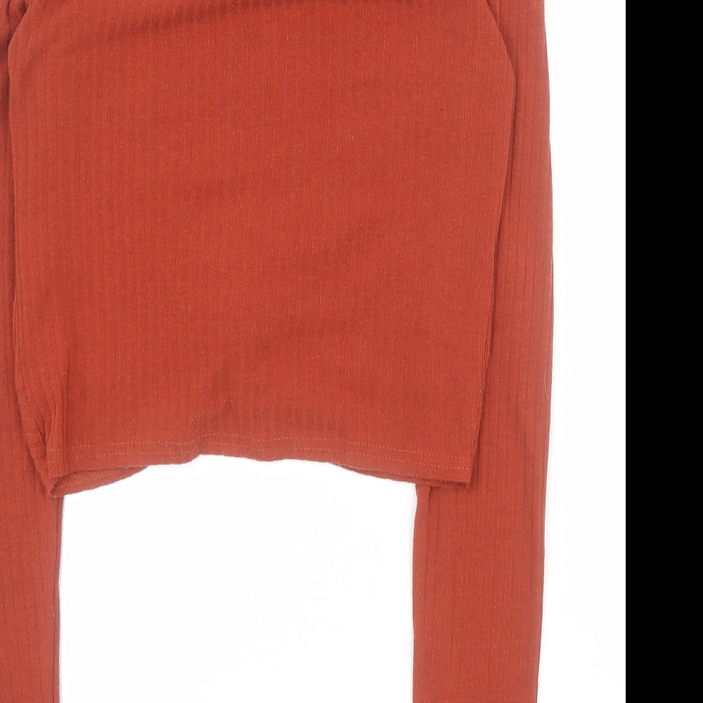 New Look Womens Orange  Polyester Cropped T-Shirt Size 8 Round Neck - Ribbed