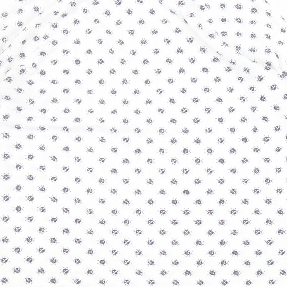 Marks and Spencer Womens White Geometric Polyester Basic Polo Size 14 Round Neck