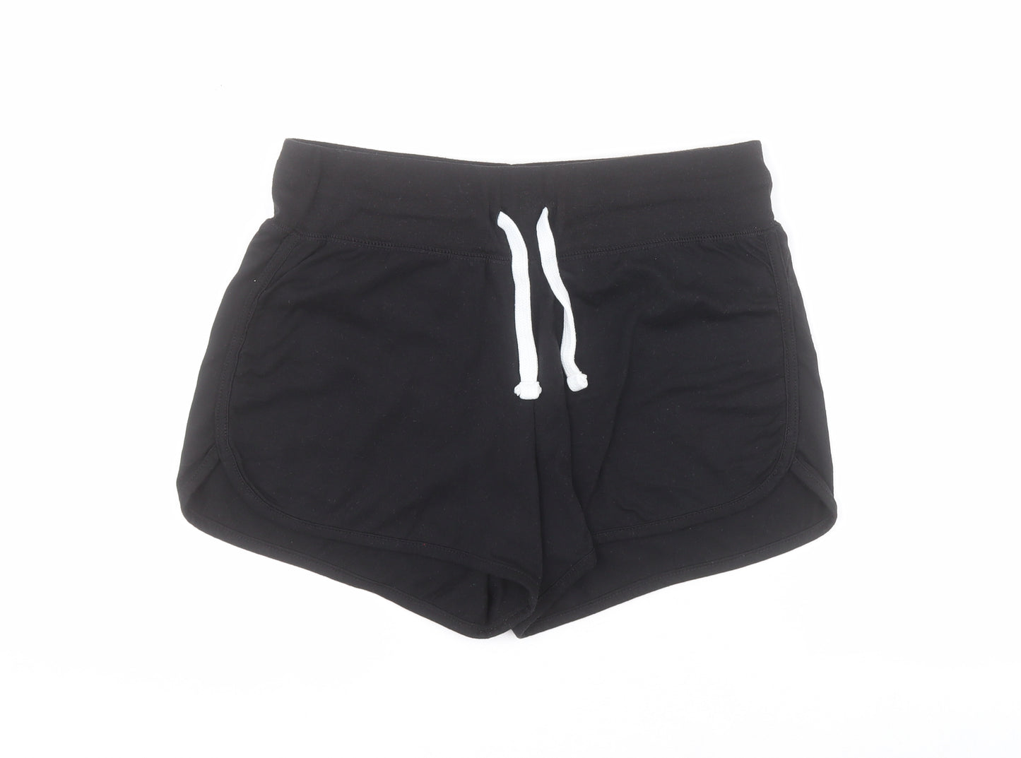 New Look Womens Black  Cotton Sweat Shorts Size 12 L3 in Regular Drawstring
