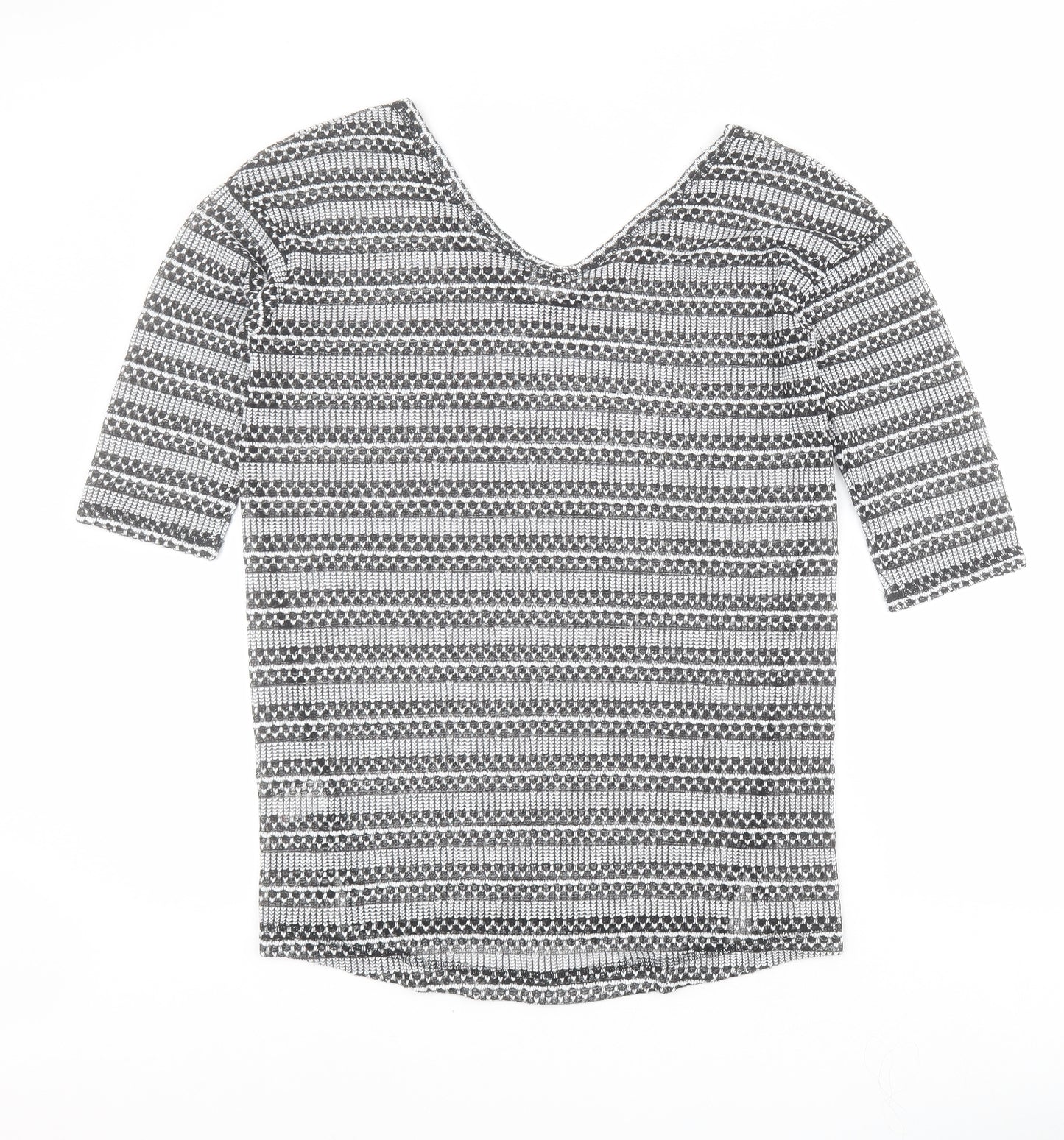 NEXT Womens Black  Polyester Basic T-Shirt Size 8 V-Neck