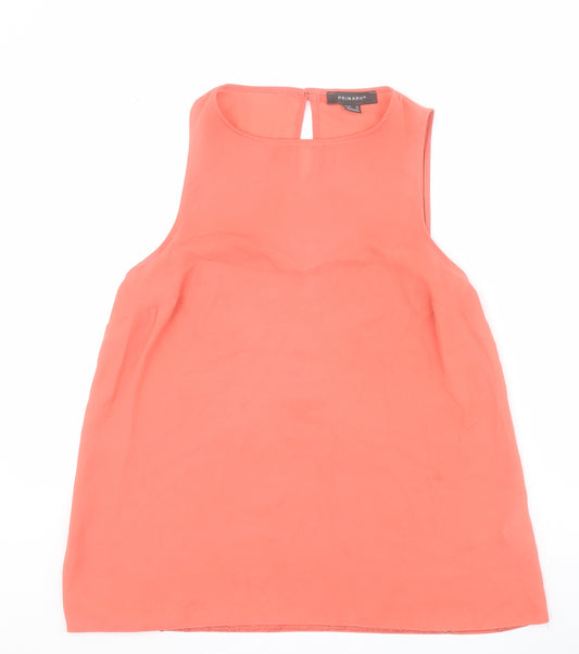Front view of Primark women’s orange polyester basic tank, size UK 10, square neck