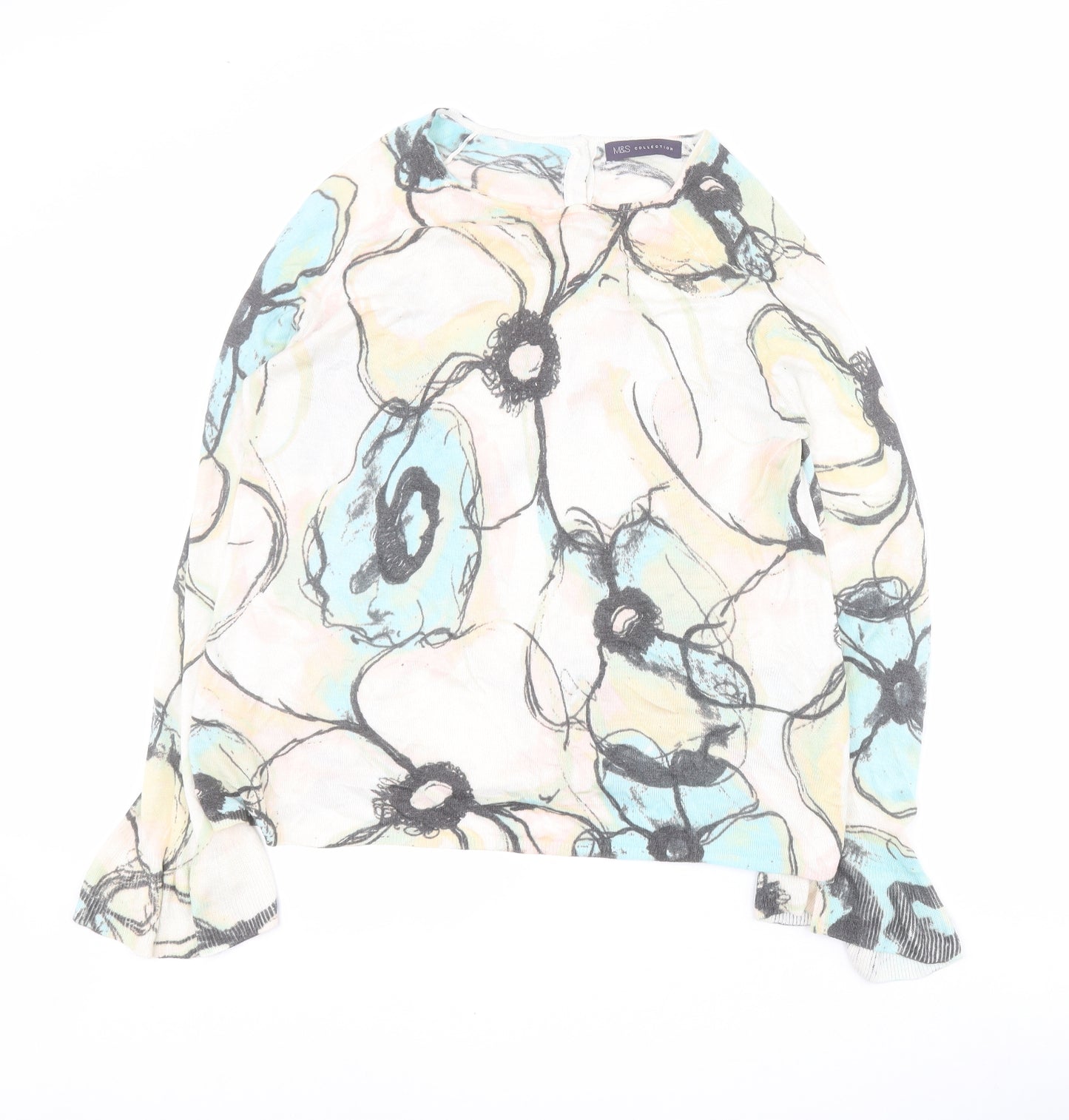 Marks and Spencer Womens Multicoloured Round Neck Floral Acrylic Pullover Jumper Size 12