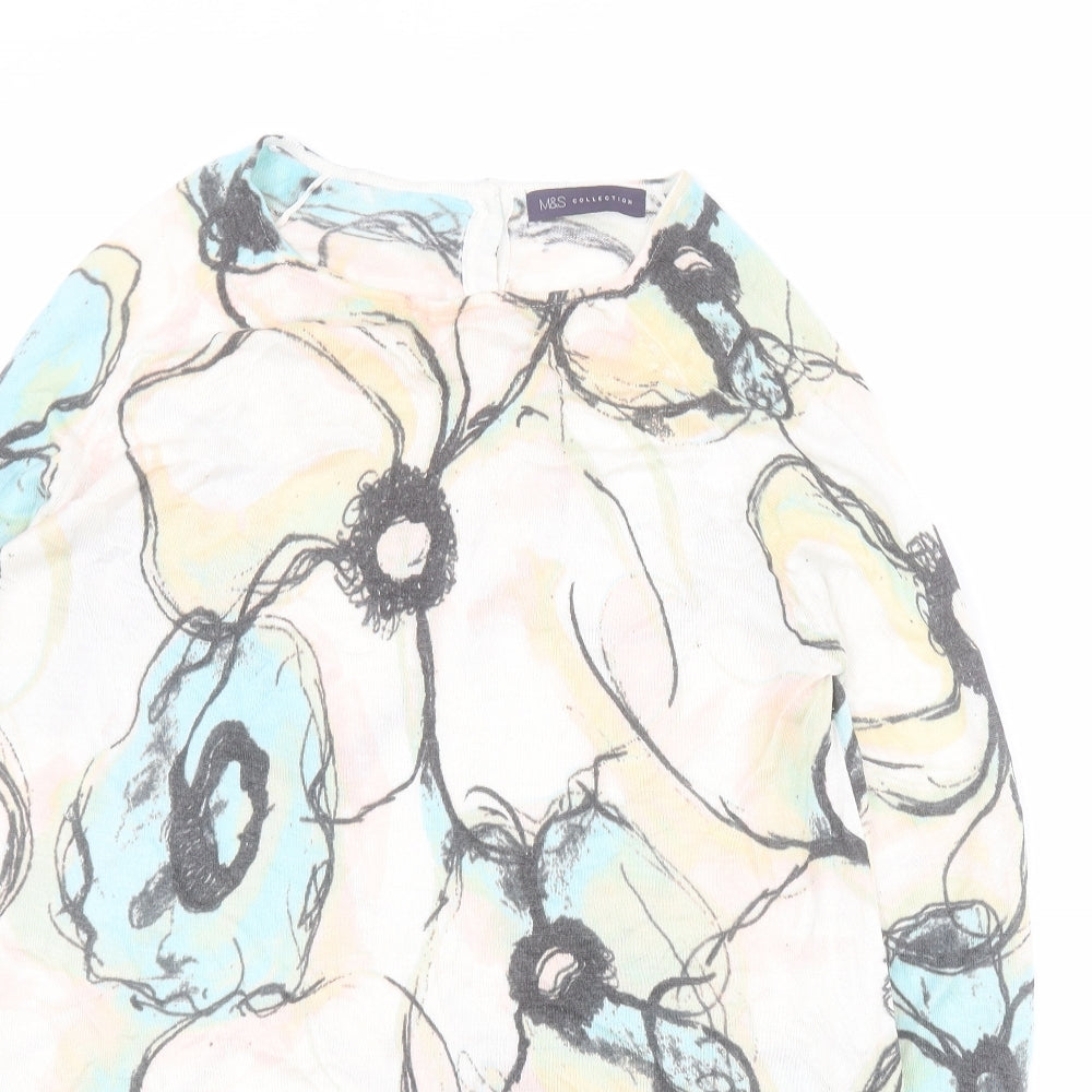 Marks and Spencer Womens Multicoloured Round Neck Floral Acrylic Pullover Jumper Size 12