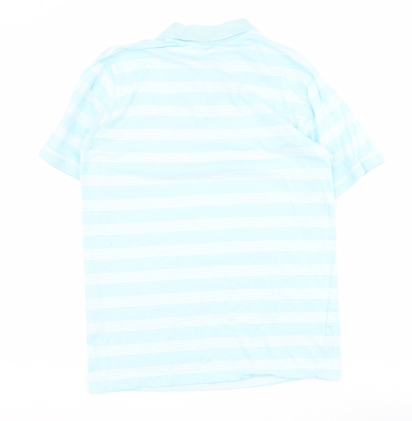 Dunnes Mens Blue Striped 100% Cotton  Polo Size M Collared Button