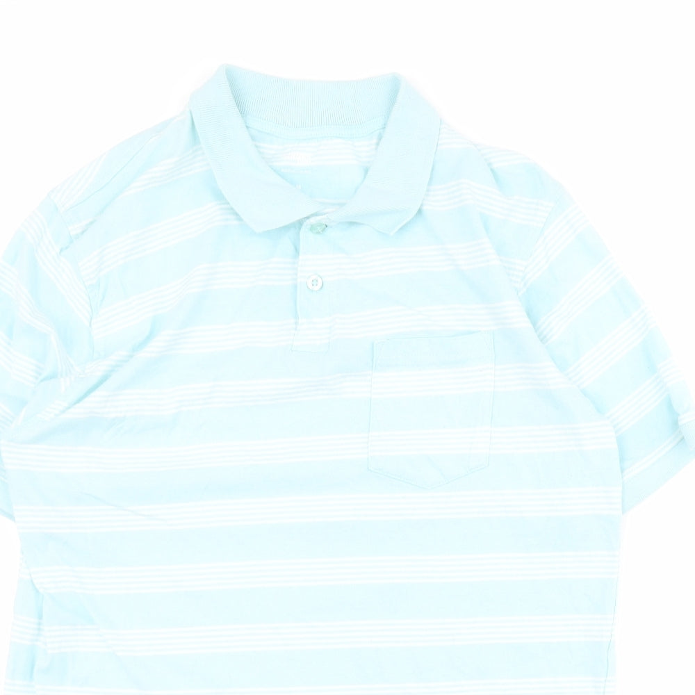 Dunnes Mens Blue Striped 100% Cotton  Polo Size M Collared Button